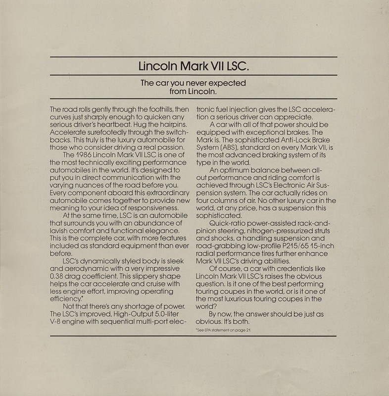 1986 Lincoln Continental Mark VII Brochure Page 4